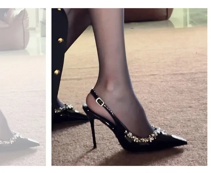 French Style Sexy Pointed Toe High Heels Crystal Embellished Ultra High Stiletto Heel Women's Shoes