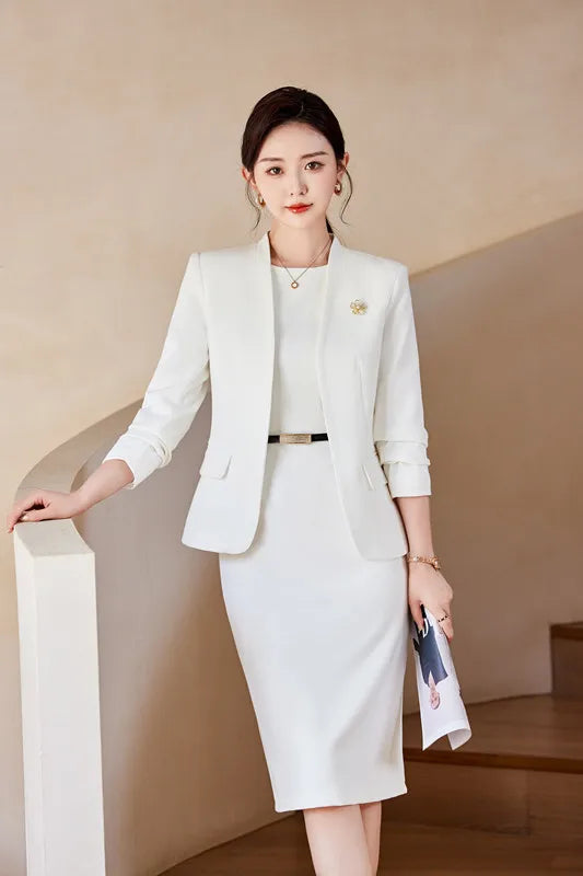 Two Piece Dress Suits For Women Long Sleeve Solid Slim Fit Fashionable Monochromatic Office Ladies Work Wear business suit