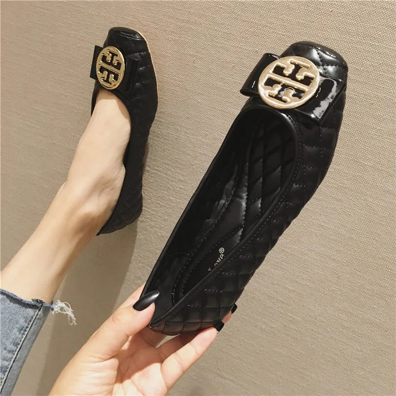 Women's Flats Shallow Work Shoes Soft Sole Non Slip Women Casual Shoes Patent Leather Breathable Women Shoes Summer