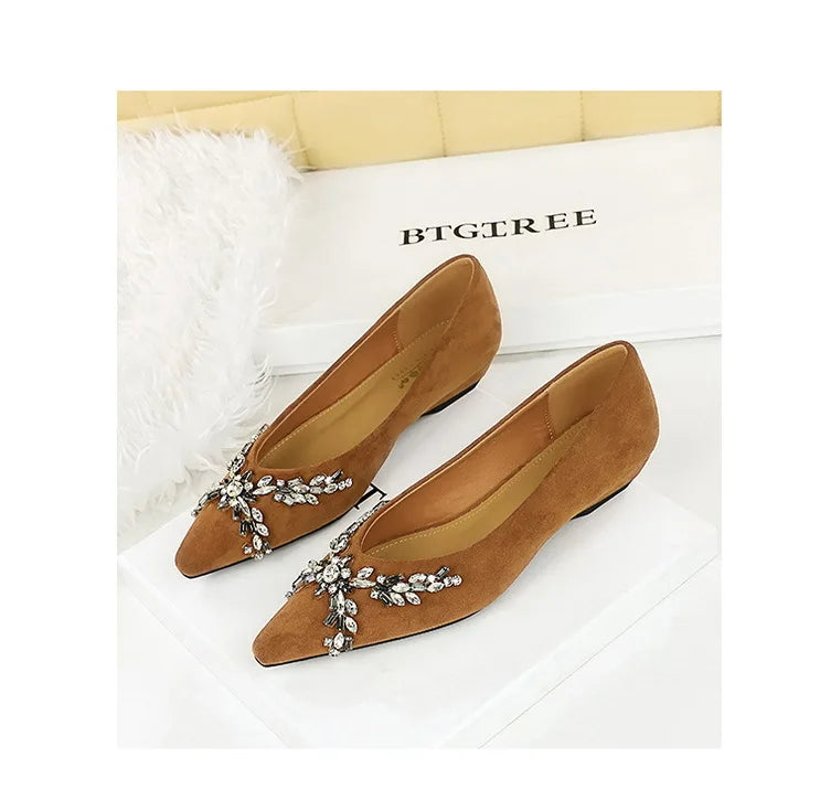 New Spring Crystal Women Mary Jane Shoes Fashion Shallow Slip on Elegant Party Dress Low Heel Shoes