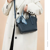 Pure Leather Cowhide Single Shoulder Crossbody Bag Ladies Handbag Fashion Bucket Bag Simple Basket Comes with Scarf