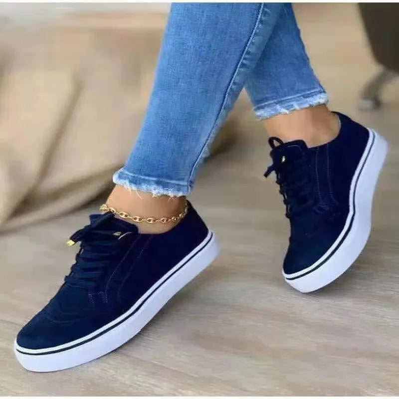 Women's Casual Shoes Comfortable Fabric Loafers Round Toe Lace Up Single Shoes PVC Sole