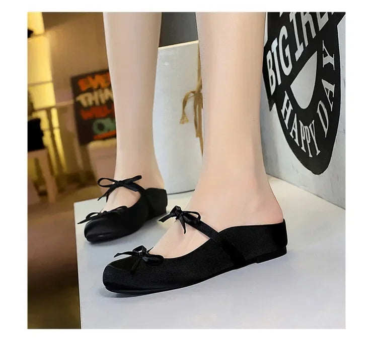 Ladies Slippers Bowknot Silks Satins Women Shoes Round Head Women Sandals Summer Shoes Women Slippers