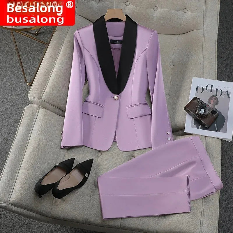 Elegant Casual Fashionable Women's Semi formal Suit Cotton Suit Jacket Matching Set Business Attire High End Workwear