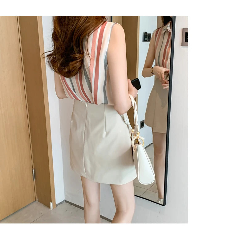 Stripe Women Blouse Casual Shirts Summer Female Clothing Sleeveless  Elegant and Youth Woman Blouses Basic Shirts and Blouses