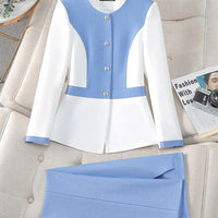 Elegant Blazer for Women Office Fashion Long Sleeve Suits Contrast Color Button Down Pant Suits