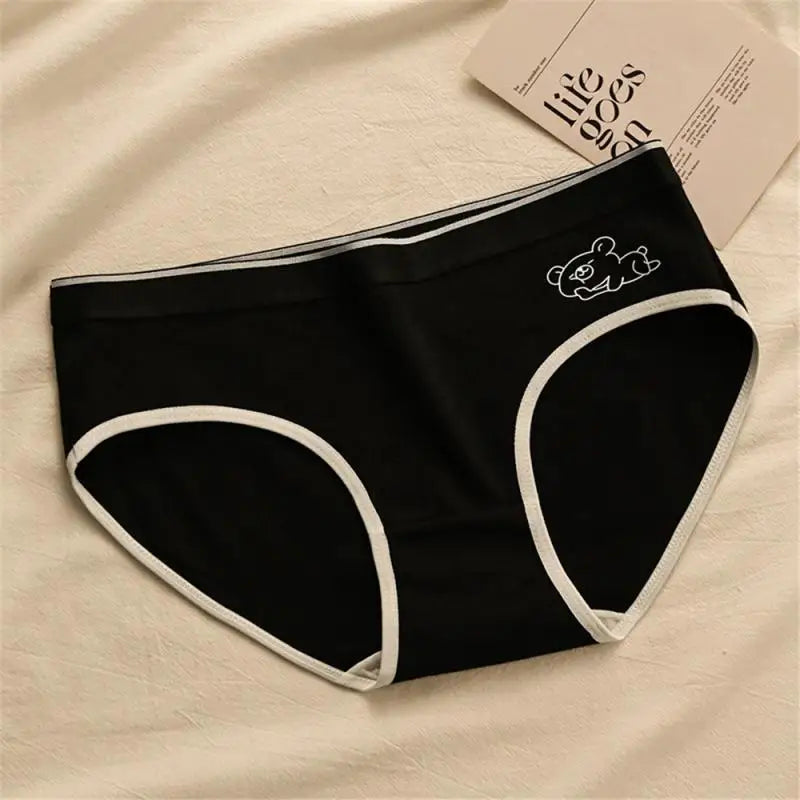 Cartoon Bear Printed Women's Briefs Cotton Panty Cute Medium Waist Underwear Student Under pant Cute Teenage Girls Triangle Pant