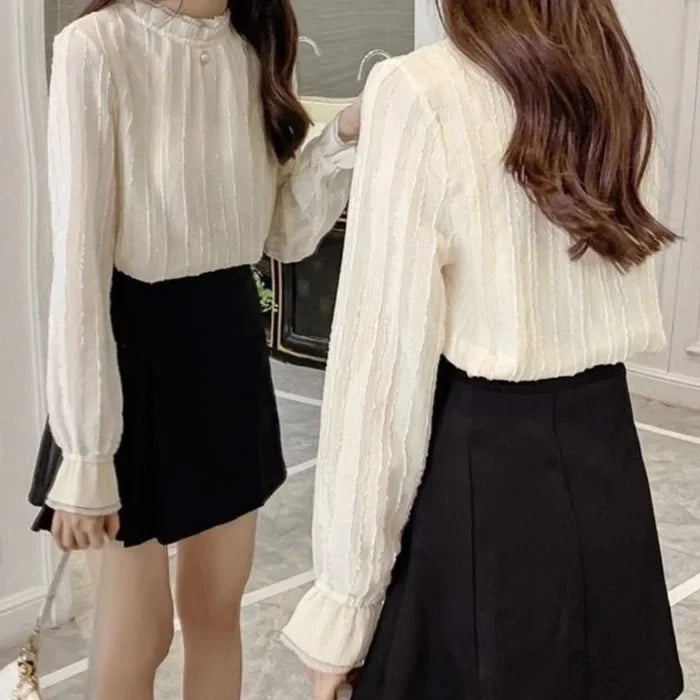 Elegant Lady Long Sleeve Half High Collar Base Shirt Fashionable Women's Top Quality Material Comfortable Fit