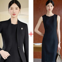 Elegant Professional Suit Dress Two-Piece Set Workwear Beauty Salon Uniform Long Sleeve Formal Outfit Polyester Fiber