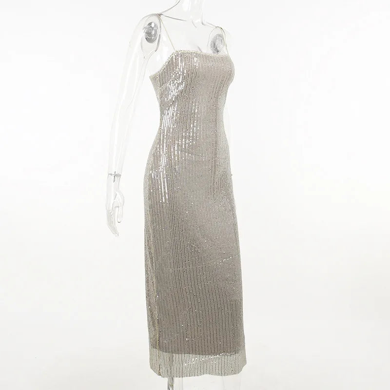Strap Bead Glitter Dress for Women Hot Girl Sexy Long Dress Kaftan Style Summer Long Dress