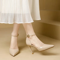 Pointy Toe Elegant Women Shoes Stilettos Office Sandals For Ladies Cover Heel Ankle Strap Sandals
