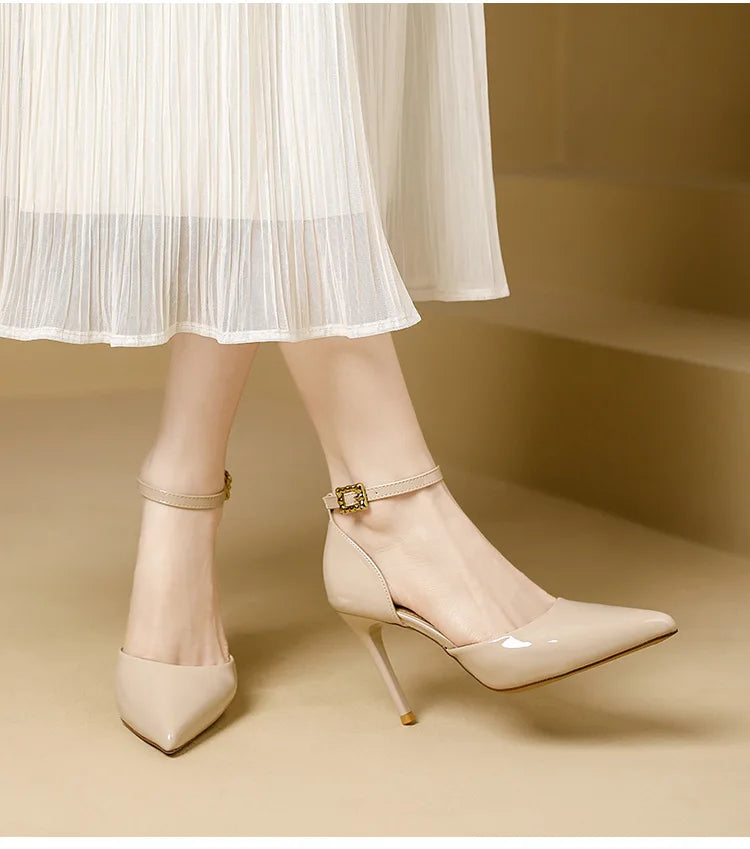 Pointy Toe Elegant Women Shoes Stilettos Office Sandals For Ladies Cover Heel Ankle Strap Sandals