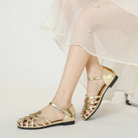Luxury designer sandals Hollow Low-heeled Closed-toe Sandals for Women for Summer Outdoor Wear Roman Shoes
