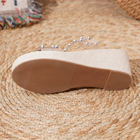 Pearl Decorated Thick Heel Casual Women's Sandals Slip-On round Toe PU Upgraded Comfortable Summer High Heels