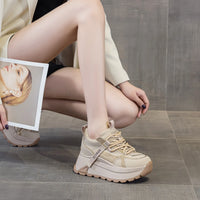 Chunky Sneakers Platform Heel Women Casual Shoes Leather Comfortable Walking Shoes Warm Fur Winter Shoes