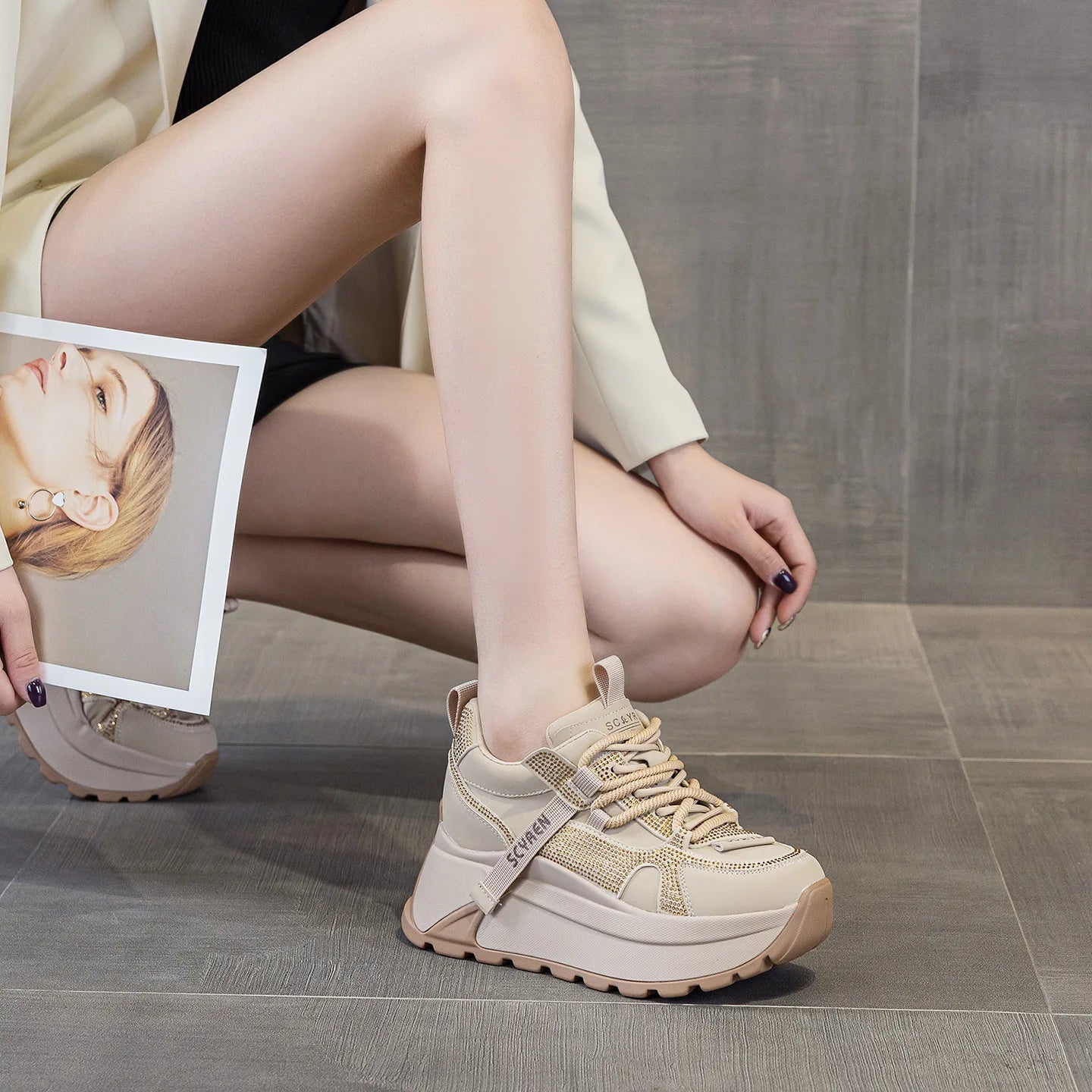 Chunky Sneakers Platform Heel Women Casual Shoes Leather Comfortable Walking Shoes Warm Fur Winter Shoes