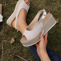 Women's Platform Sandals Summer New Large Size Fish Mouth Slope Heel Stones Pattern Shoes Thick Bottom Clog Casual Slip-On