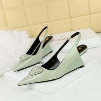 Spring Candy Fashion Pointed Toe Women Pumps Sling back Wedges High Heels Party Prom Mules Shoes