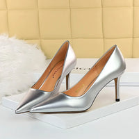 Women High Heels Scar pins Pumps Lady Glossy Leather Fetish Wedding Bridal Mid Low Heels Office Shoes