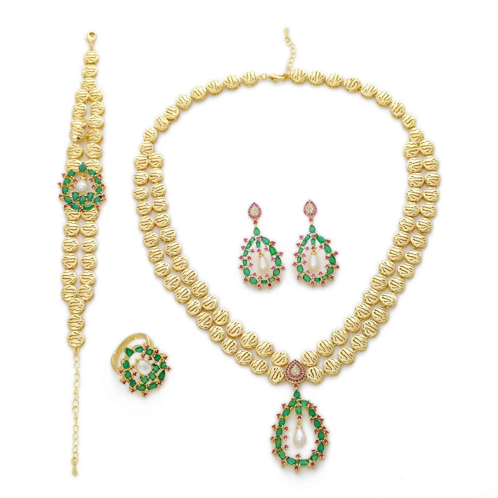 Dubai Elegant Luxurious Stylish Simple Mixed Colored Zirconia Jewelry 4 Piece Women's Jewelry Set for Wedding Party Natalia Home Fashion    Natalia Home Fashion
