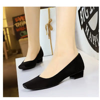 Women Fashion Style Quality Square Toe Low Heel Pumps Lady Prom Suede Shallow Mouth Thick High OL Single Shoes
