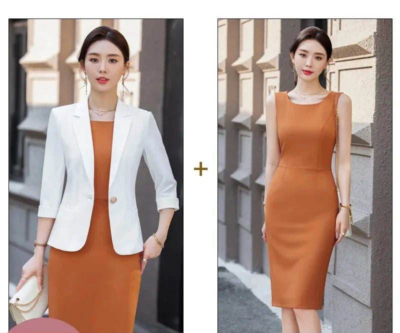High Quality Women's Two Piece Set Office Work Dress Sleeveless Jacket Short Outerwear Fashionable And Comfortable for Office