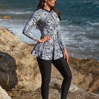 Plus Size Modest Burkini Femmes Muslim Islamic Swim Suit Swimwear Women Swimsuit Retro Style Pattern Design