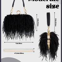 Women Ostrich Feather Clutch Purse Evening Bag Handbag Fluffy Purse Clutch Feather Evening Handbag For Wedding Anniversary Party