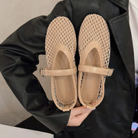 Summer, Wear Round Toe, Straight Buckles, Casual and Comfortable, Women's Flats, Cut-out Mary Jane Single Shoes, fishnet Shoes