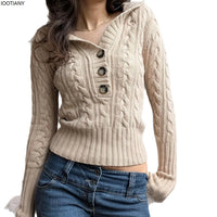 Casual And Relaxed Three-button Hooded Jumper For Women Thickened Knit Cable-knit Vintage Waist-cinching Cardigan