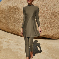 Arab Swimsuit Two-piece Conservative Beach Surfing Sun Protection Swimsuit Muslim Solid Color Long Sleeved Pants Full Wrap Swims
