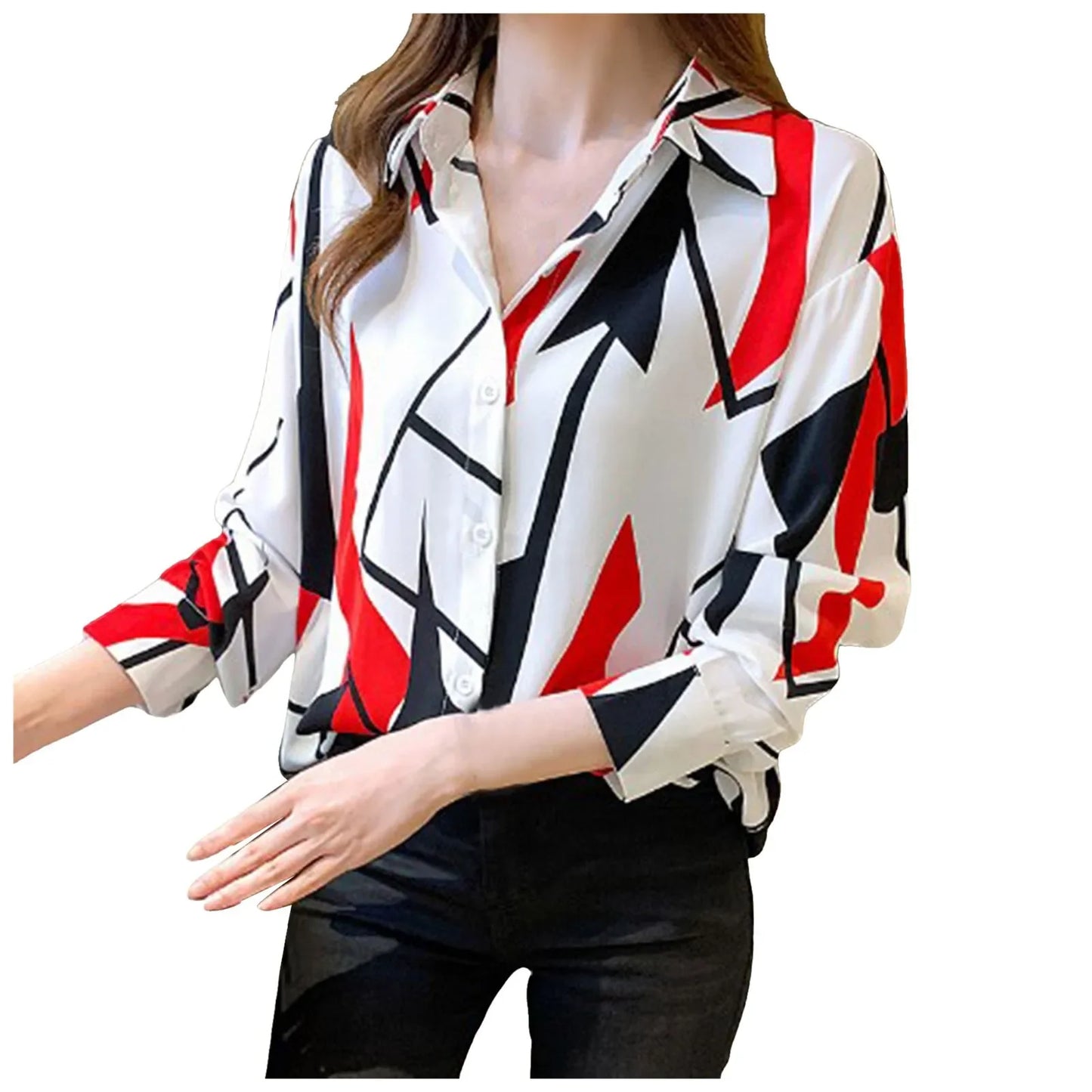 Women Temperament Print Shirt Long Sleeve Fashion Loose Shirts Ladies Lightweight Work Blouse