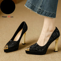 Fashion Women's Shoes Thin Block Heels 11cm Pointed Toe Shallow Mouth Ladies Pumps Party Shoes