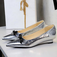 Butterfly-knot Pumps Pointed Toe Woman Wedges Heels Elegant Ladies Shoes