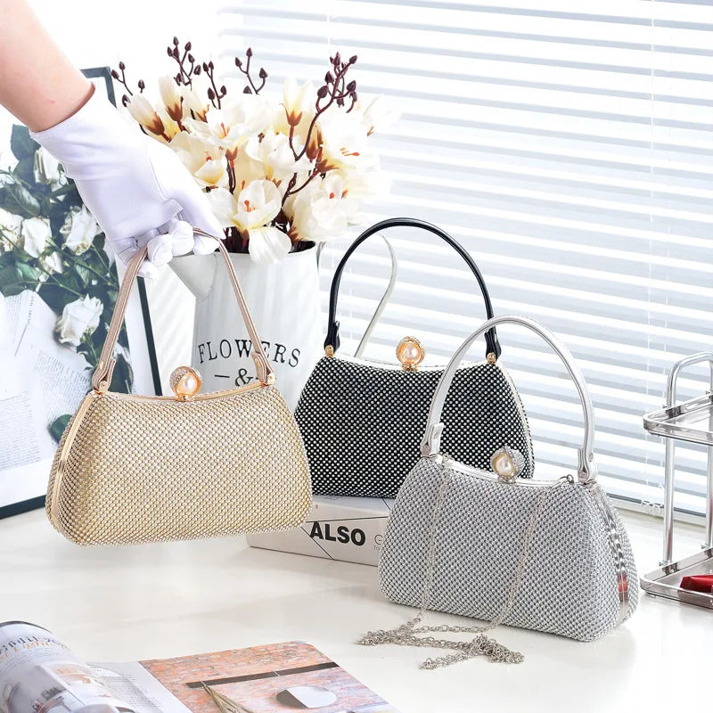 Stylish Simple Sparkling Full Diamond Handbag Temperament Shoulder Sparkling Diamond Crossbody - Simple Yet Stylish Banquet Bag