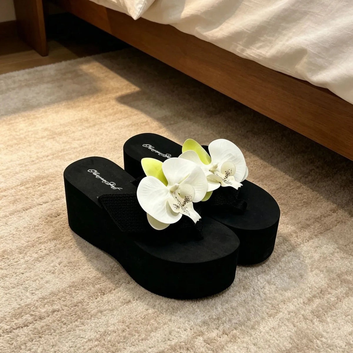 Floral Thick Bottom Sandals Women's Summer Outdoor EVA Buckle Foot Slippers Anti-Slip Heightening Beach Shoes Fashionable Thong Natalia Home Fashion    Natalia Home Fashion