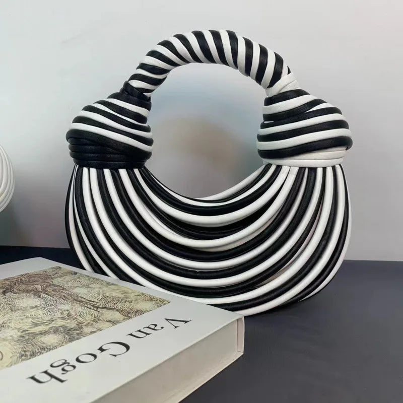 Fashionable Hand-Knitted Noodle Bag Women's Shoulder Bag Urban Minimalist Style Dumpling Bag Versatile Knot Design PU Material