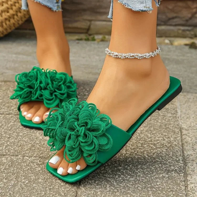 Women's Casual Floral Sandals Flat Bottom Beach Slippers Fashionable Comfortable PU Leather Outerwear Rubber Sole - Natalia Home Fashion