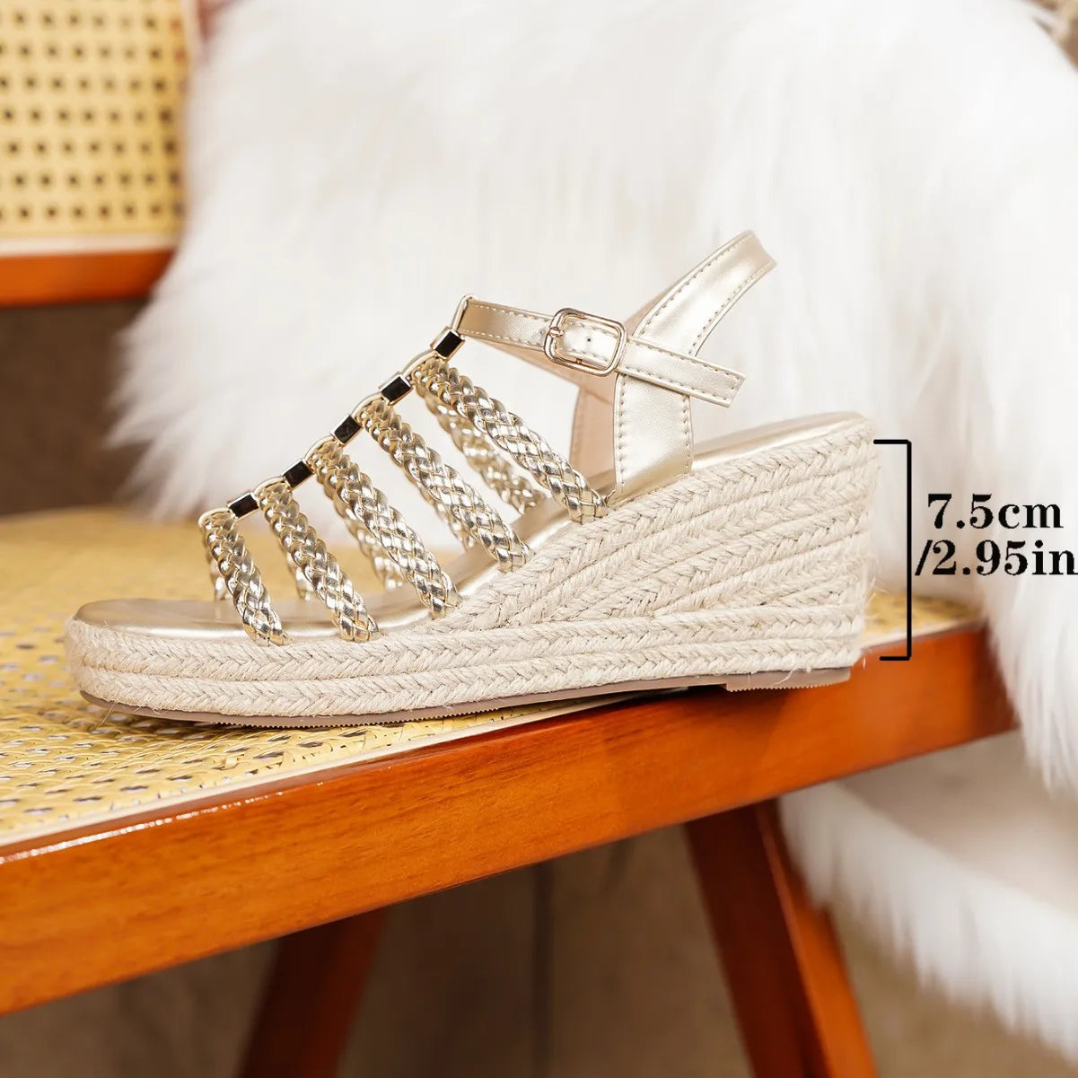 Bohemian Summer Vintage Thick Heel Woven Open Toe Roman Sandals Women's Shoes Ultra-Fibrous Quilted Roman Stilettos