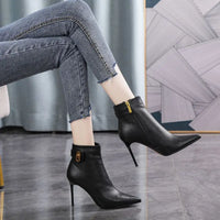 Slimming High Heel Short Boots Women's Pointed Toe Thin Heel Elegant Fashion Ankle Boots Style Fur Lined - Natalia Home Fashion