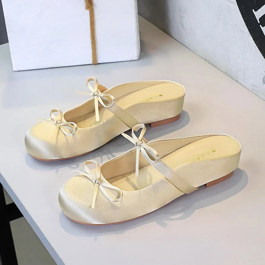 Ladies Slippers Bowknot Silks Satins Women Shoes Round Head Women Sandals Summer Shoes Women Slippers