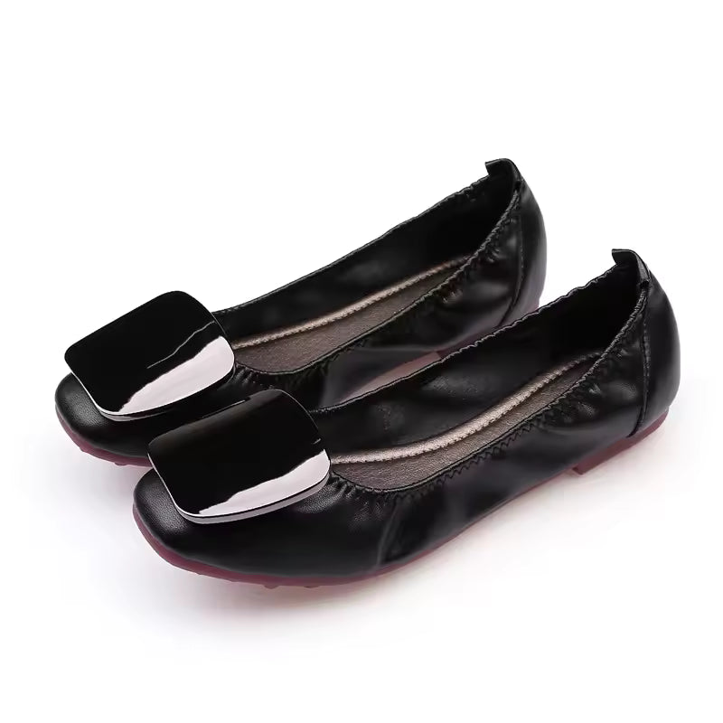 Light Metal buckle roll-up flats ladies shoes cozy moccasins sequined cloth foldable ballet flats