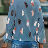 Fashion Woman Blouse Shirts For Women Stylish Top long Sleeve Feather Pattern Female Tops Elegant Chiffon Mujer Woman Clothes Natalia Home Fashion    Natalia Home Fashion