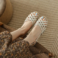Retro Style Roman Woven Sandals Women Flat Low Heel Pure Color Breathable Casual Shoes Flats - Natalia Home Fashion
