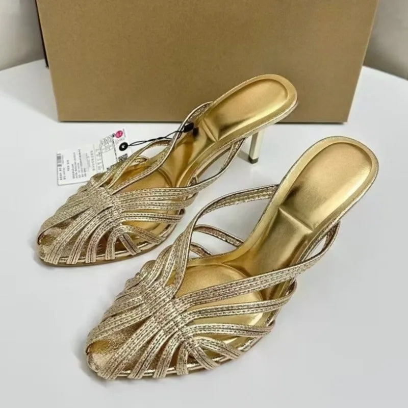 High Heels Summer Women Roman Sandals Casual Elegant Stiletto Breathable Hollow Design Female Party Mules Shoes - Natalia Home Fashion