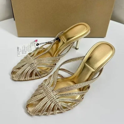 High Heels Summer Women Roman Sandals Casual Elegant Stiletto Breathable Hollow Design Female Party Mules Shoes - Natalia Home Fashion