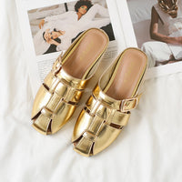 Designer Women Sandals Mules Summer Roman Slippers Fashion Buckle Woven Casual Soft sole Shoes