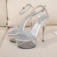 Fine Heel Crystal Women's Sandals Summer New 14.5 Cm High Heels Sexy Comfortable Ladies Wedding Shoes Catwalk Pole Dance