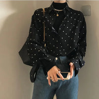 Chic Polka Dot Long Sleeve Shirt Women's Turn-down Collar French Style Simple Design Spring Summer New Arrival