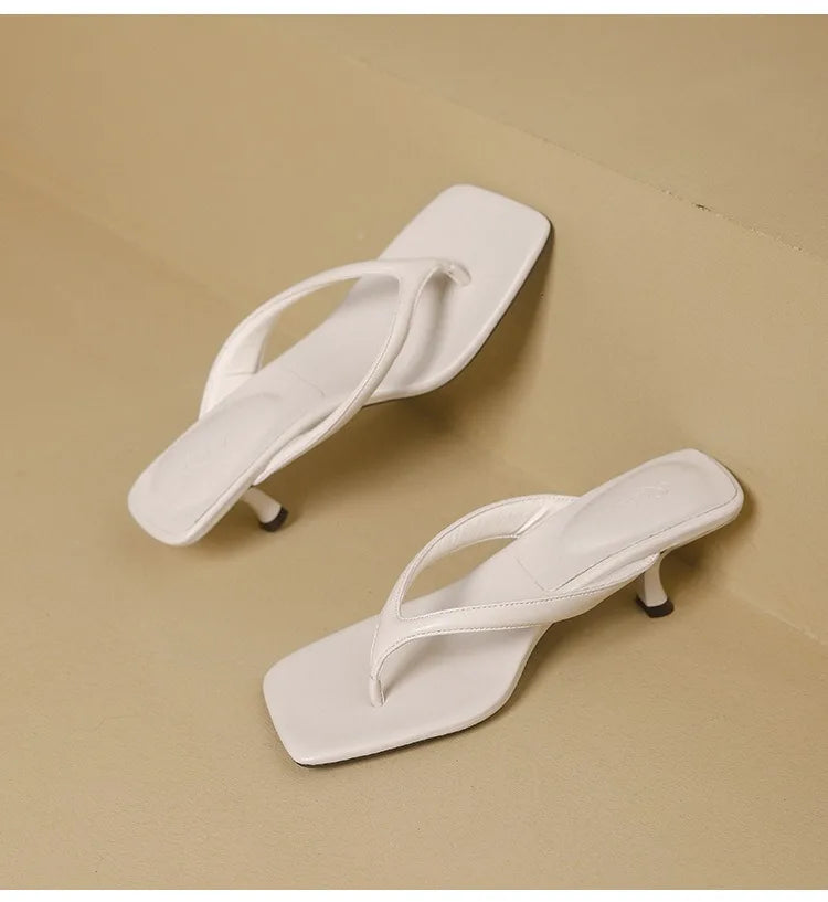 Formal Flip Flops Woman High Heels Cool Slippers Women's Summer New Retro Leopard Print Toe Square Heel Slippers Women Outside